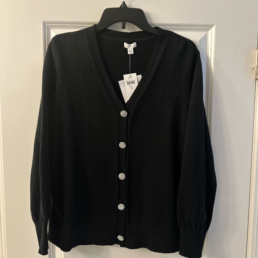 J. Jill Black Holiday Cardigan with rhinestone buttons Medium